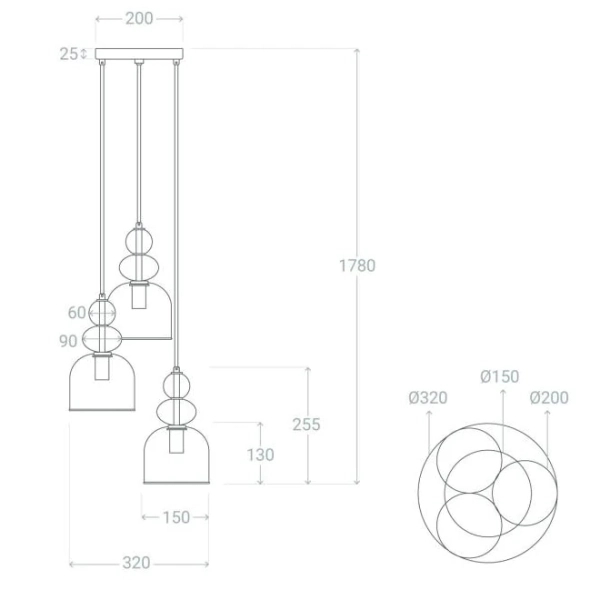 Szklana lampa zwis Koloreno ABR-3KOLOK-Z zielony czerwony pomarańczowy