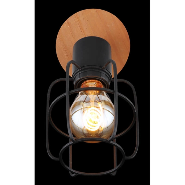 Ścienna lampa druciana Willa 54037-1 do salonu czarna drewno