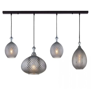 Podłużna sufitowa lampa 19240 szklana nad stół przydymiona szary czarny