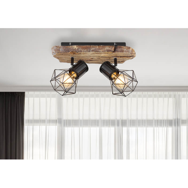 Sufitowa lampa rustykalna Priska 54017W-2 drewno czarna