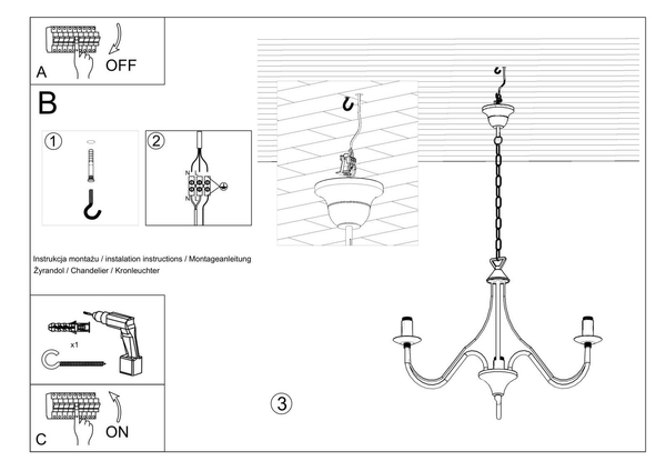 Żyrandol LAMPA wisząca SL.0213 metalowa OPRAWA świecznikowa ZWIS na łańcuchu maria teresa biała
