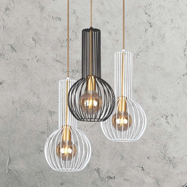 Industrialna LAMPA wisząca Arvi K-4522 Kaja metalowa OPRAWA druciany ZWIS kaskada czarna złota