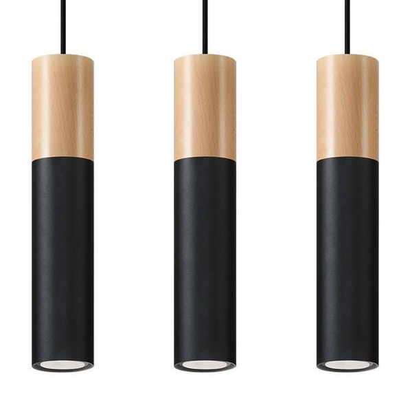 Wisząca LAMPA skandynawska SL.0634 metalowa OPRAWA hygge ZWIS tuby drewniane czarne