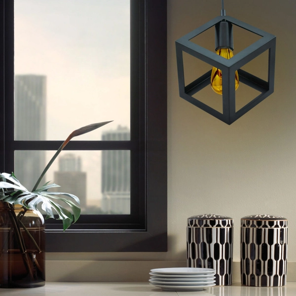Industrialna LAMPA wisząca SWEDEN 305510 Polux metalowa OPRAWA zwis kostka cube czarna