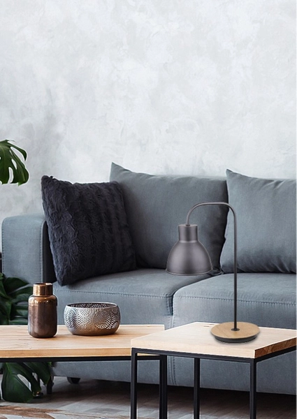 Skandynawska lampa stołowa VARIO 41-73488 metalowa loftowa czarna drewna