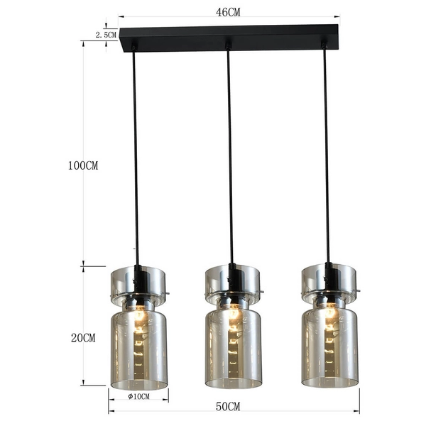 Szklana lampa wisząca Nivio LP-2811/3L AM loftowa czarna przydymiona