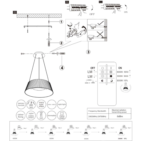 LAMPA wisząca CROTONE 48801CH-45 Globo plisowana OPRAWA zwis LED 45W 3000K - 6000K kryształki biały przezroczysty
