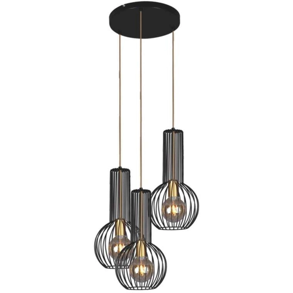 Industrialna LAMPA wisząca Arvi K-4522 Kaja metalowa OPRAWA druciany ZWIS kaskada czarna złota