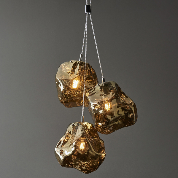 Szklana lampa wisząca Rock 97660 Endon potrójna kamienie złoty chrom