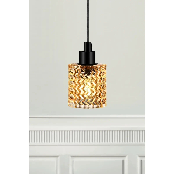 Wisząca lampa nad stół tuba HOLLYWOOD 46483027 szklana bursztynowy czarny