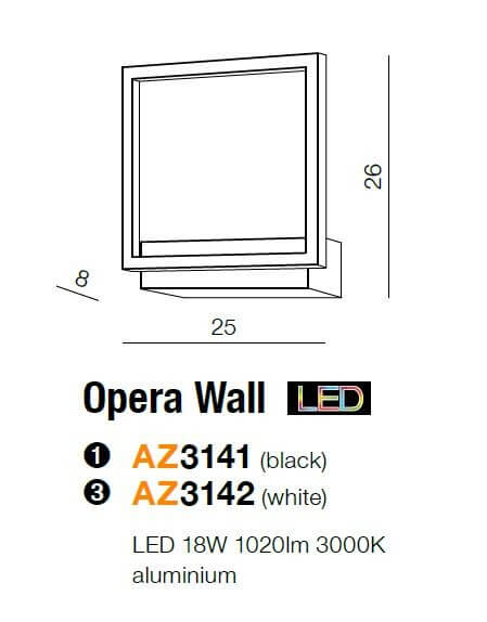 Kwadratowa lampa ścienna Opera frame LED 18W 3000K do holu czarna