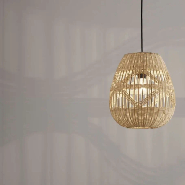 Pleciona lampa wisząca REYNOSA LE42949 nad łóżko beżowa czarna