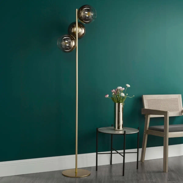 Potrójna stojąca lampa Lycia LYC4935 do sypialni szklana kule złote