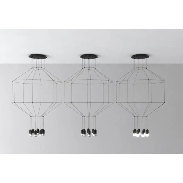 Futurystyczna lampa wisząca Linea XT080-8P Step tuby cube czarna