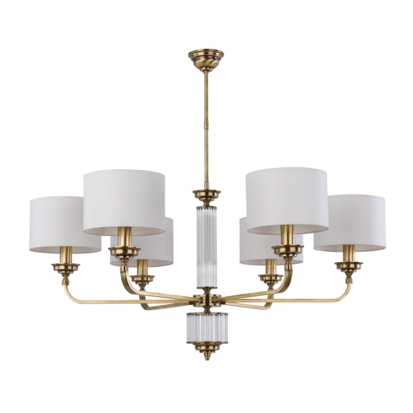 Żyrandol z abażurami Verde VER-ZW-6 (P) mosiądz patyna biały