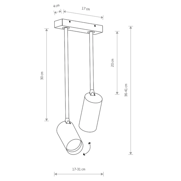 Natynkowa lampa 2-punktowa Mono 7733 do jadalni czarna złota