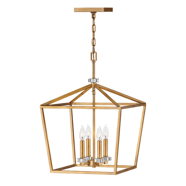 Wisząca lampa QN-STINSON-4P-L-DBR klatka kryształ mosiądz