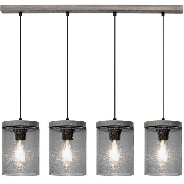 Skandynawska lampa wisząca MONSUN 161859457 szklane tuby przydymiony drewno