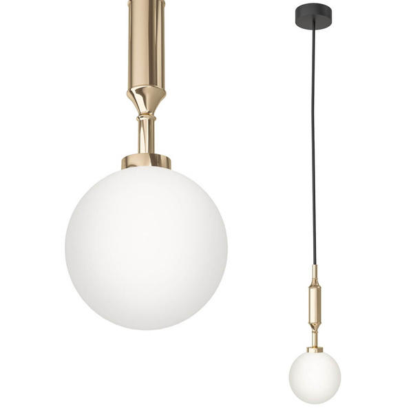 Pojedyncza lampa wisząca Eri I szklana kula ball biała złota