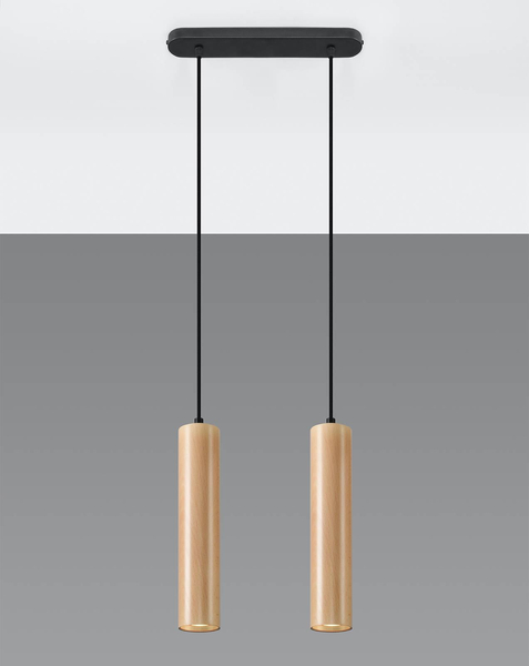 Ekologiczna LAMPA wisząca SL.0637 2-punktowa OPRAWA drewniany ZWIS tuba czarna