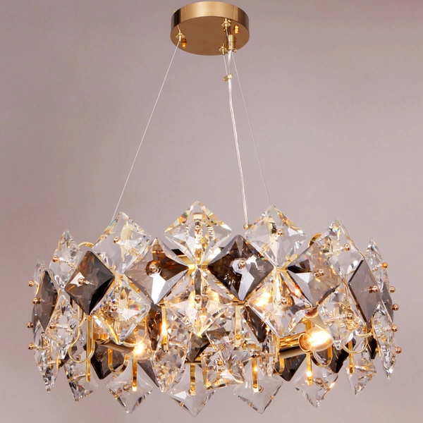 Wisząca lampa glamour Tiara 9864-500 szklana złoty przezroczysty dymiony