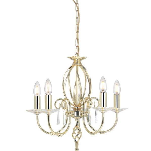 Świecznikowa LAMPA wisząca AEGEAN AG5-POL-BRASS Elstead metalowa OPRAWA glamour ZWIS crystal mosiądz