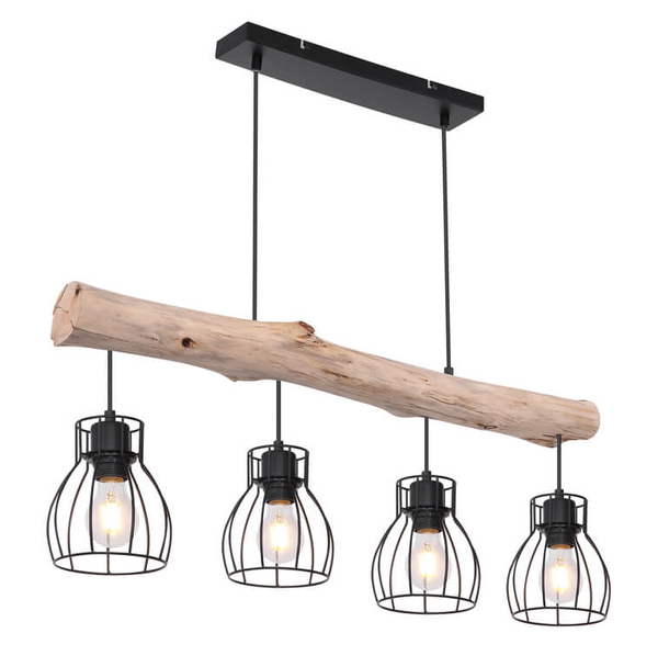 Rustykalna lampa wisząca Mina 15326-4N czarna drewniana