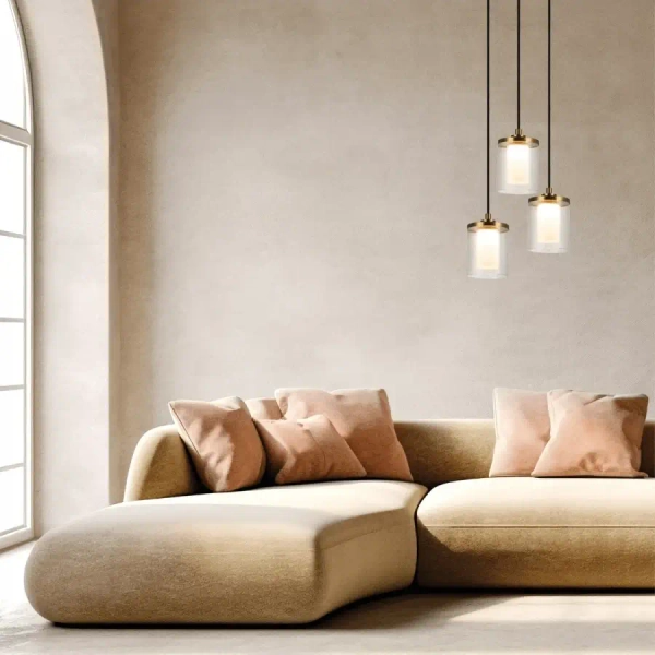 Potrójna lampa wisząca 23021 LED 20W 3000K tubki żebrowane złote białe