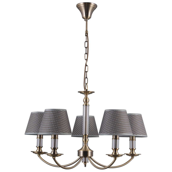 Żyrandol LAMPA wisząca ZANOBI PND-43272-5 Italux klasyczna OPRAWA abażurowa ZWIS na łańcuchu brąz antyczny szary