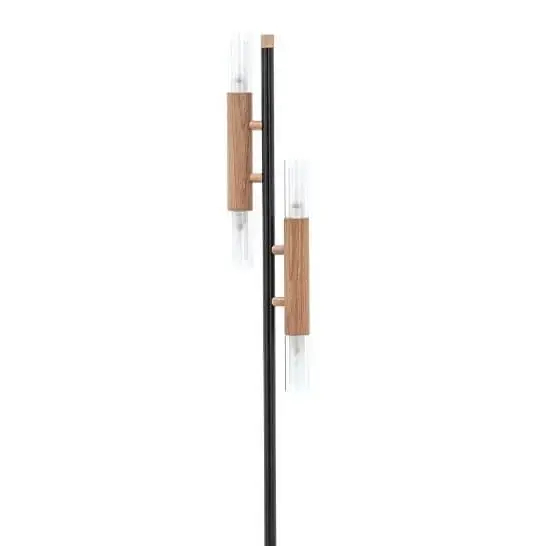 Designerska lampa podłogowa Madera salonowa drewno czarna