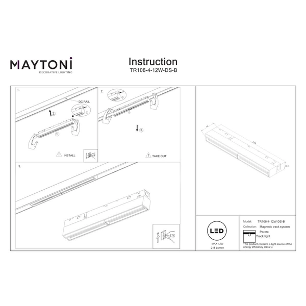 Lampa sufitowa do szyny Parete TR106-4-12W-DS-B LED 12W 2700-6000K czarny