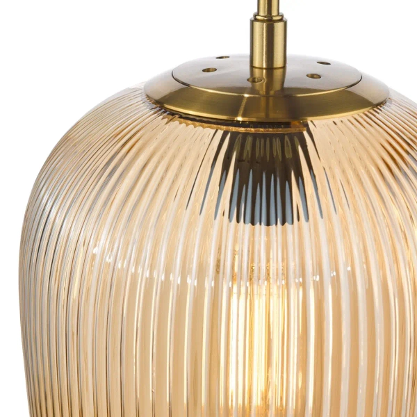 Szklana wisząca lampa Abrielle ABR0106 nad stół żebrowana bursztynowa