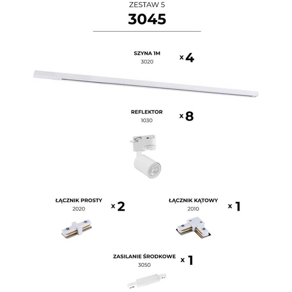 Jednofazowy zestaw szynowy Tracer 3045 Zumaline metalowy biały