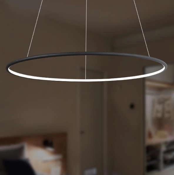LAMPA wisząca MDECO SLIM/000012/3000/W metalowa OPRAWA futurystyczna LED 43W 3000K zwis pierścień ring IP44 biały
