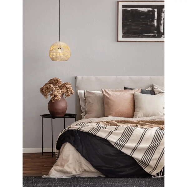 Rattanowa lampa wisząca REYNOSA LE42945 kulista beżowa czarna