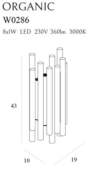 Kinkiet ścienny ORGANIC W0286 metalowa sople LED 8W 3000K tuby czarne
