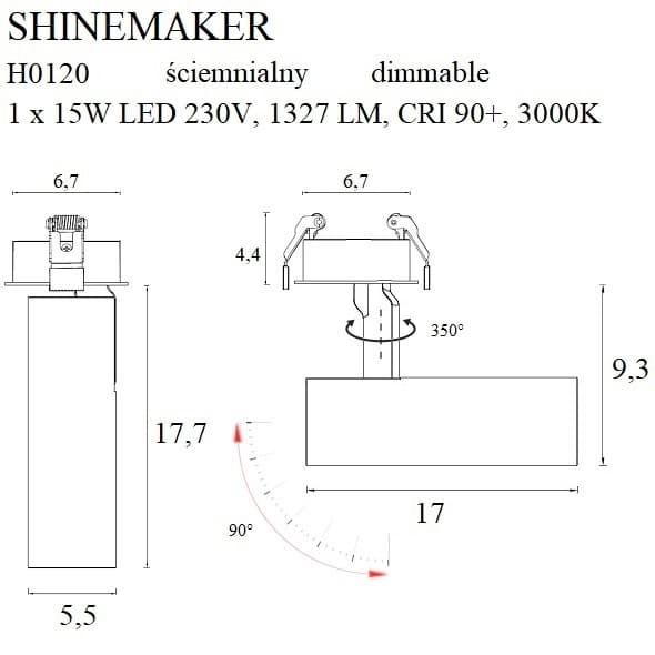 Lampa wpuszczana SHINEMAKER H0120 Maxlight LED 15W 3000K ściemnialna czarna