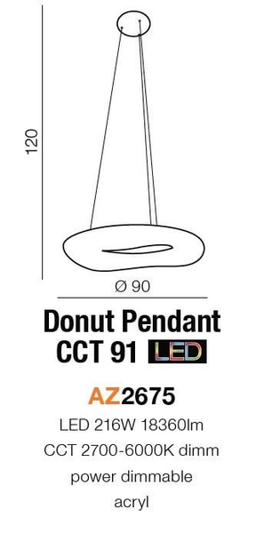 Wisząca lampa nowoczesna Donut LED 120W ściemnialna biała