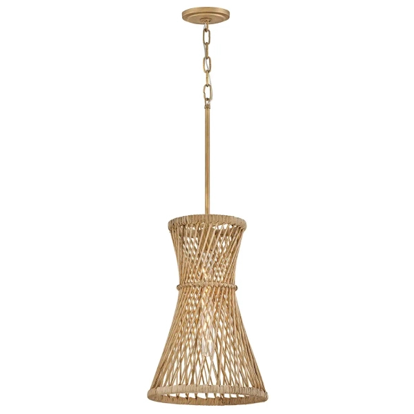 Rattanowa wisząca lampa Twyla QN-TWYLA-1P-BNG ażurowa złota