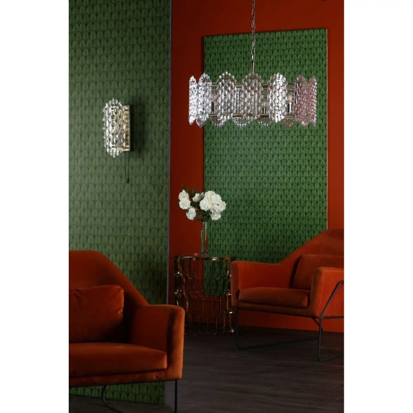 Wisząca lampa glamour Porthos POR1575 kryształowa na łańcuchu mosiądz