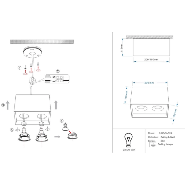 Lampa sufitowa kostka Slim C015CL-02B Maytoni prostokątna czarna