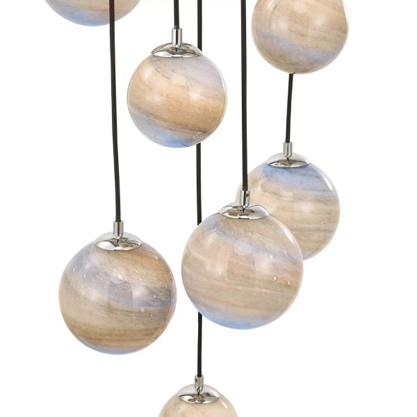Kaskadowa wisząca lampa Mikara MIK1250 planety kule szklane chrom