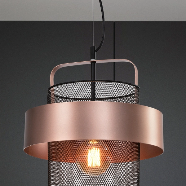 Loftowa lampa wisząca FIBA 31-78490 metalowa ażurowy tuba czarna miedziana