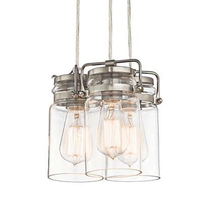 Skandynawska LAMPA wisząca KL-BRINLEY3-NI Elstead KICHLER industrialna OPRAWA szklana ZWIS tuby nikiel przezroczysty