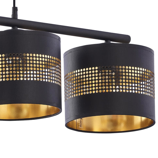 Abażurowa lampa wisząca Tago 3213 TK Lighting nad wyspę czarna złota