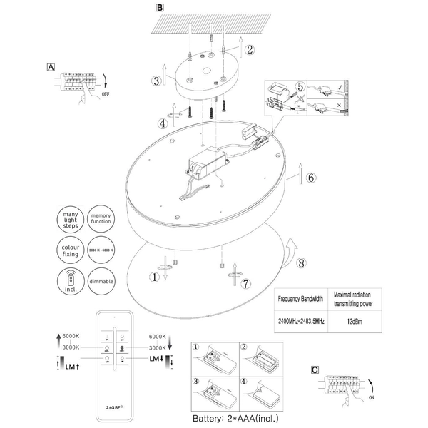 LAMPA sufitowa WISS 41744-48S Globo okrągła OPRAWA plafon LED 48W 3000K - 6000K metalowy czarny