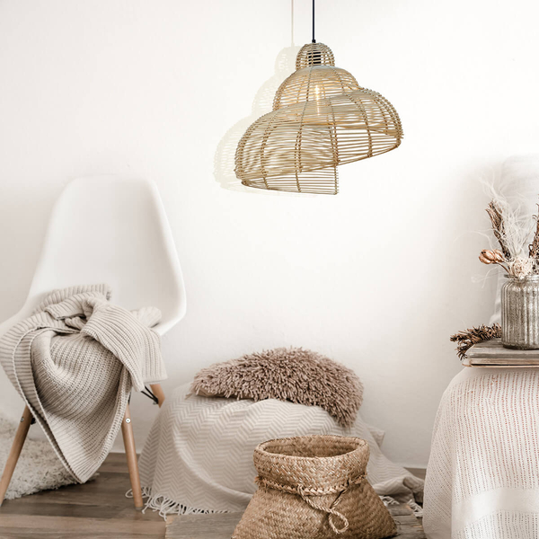 Wisząca lampa do sypialni Shella LP-1806/1P 60cm japandi drewniana beżowa
