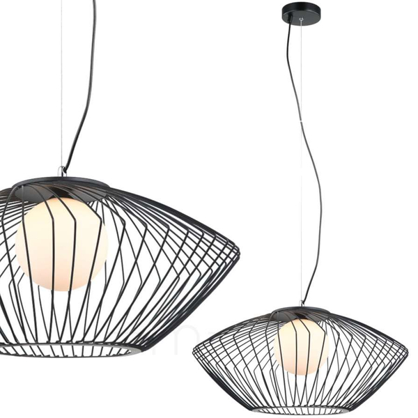 Industrialna LAMPA wisząca ZENO MDM-3844-1 BK Italux metalowa OPRAWA druciany ZWIS szklana kula ball czarna