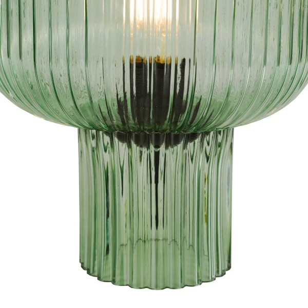 Ryflowana stołowa lampa Demarius DEM4224 grzyb szklana zielony