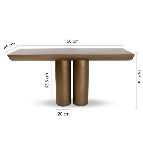 Złota konsolaTIDAL MM001501100370 metalowa do salonu 150cm